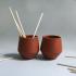 Bhumi - Terracotta Clay Water Cups and Wooden Coaster-set of 2